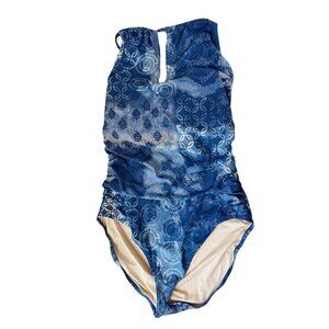 Garnet Hill Blue Multi Print Halter Cut Out One Piece Swimsuit - Size 18